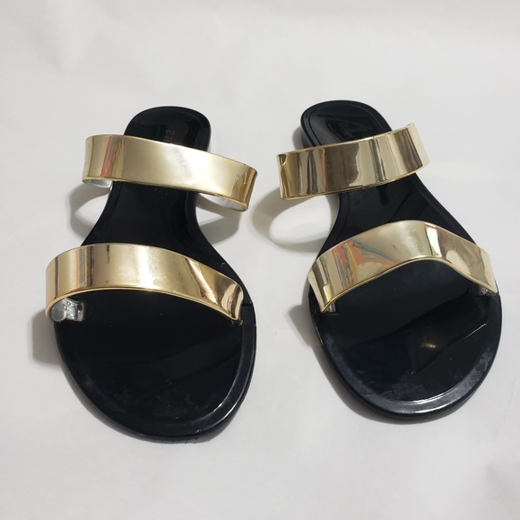 Bamboo Black And Gold Metallic Sandals Size 7 38EU - Picture 3 of 12